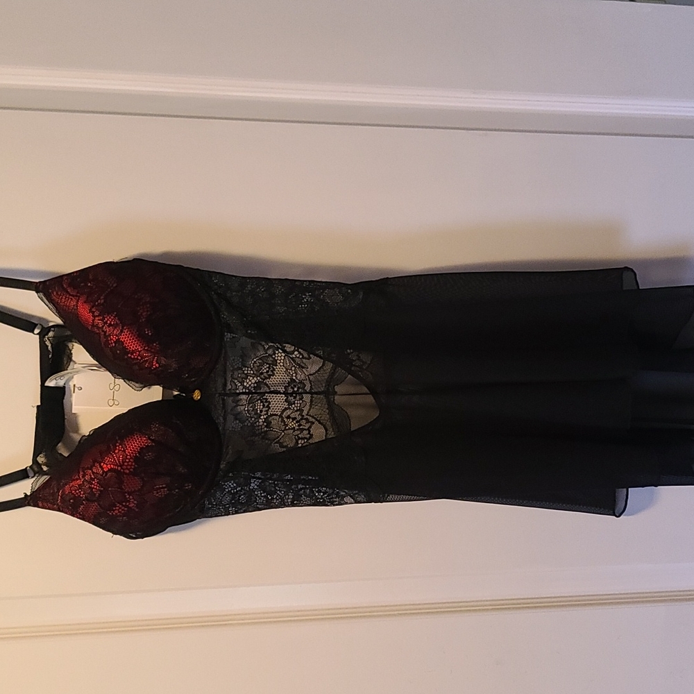 Jessica Simpson Black and Red Lace Slip